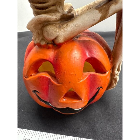 Halloween Skeleton On Light UP Pumpkin Figurine - Picture 4 of 10